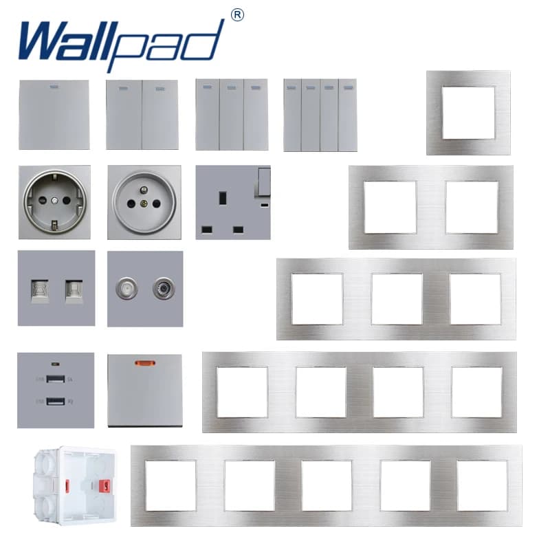Silver Switch DIY EU UK Wall Socket Push Button Switch USB Outlet Silver Function Key Only Free DIY 52*52mm S6 Series Wallpad