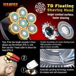WAHFOX Shaver For Men 7D Independently 7 Cutter Floating Head Waterproof Electric Razor Beard Trimmer Machine New