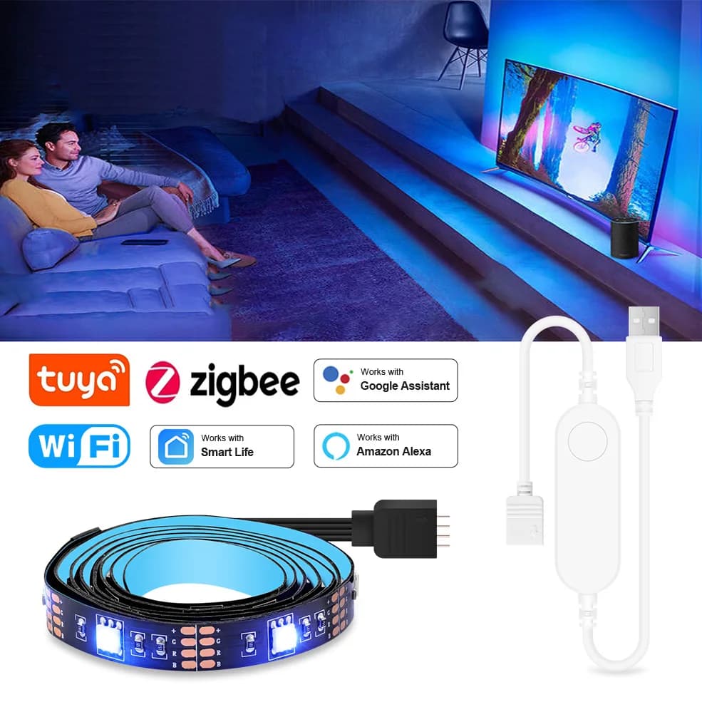 Smart Zigbee USB Led Lights Tuya Wifi RGB led Strip DC5V 5050 Smart Led TV Back Lighting Wok With Alexa Google Home