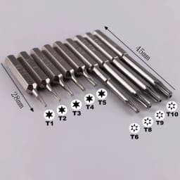 9PCS Torx T1 T2 T3 T4 T5 T6H T8H T9H T10H 28mm&45mmScrewdriver 3/25"(4mm) Bits Mobile Repair Bit Plum Blossoms Repairing Head