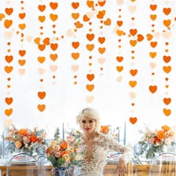 Autumn Paper Heart Garlands Orange Love Hanging Streamers for Fall Wedding Bridal Shower Harvest Thanksgiving Party Decorations