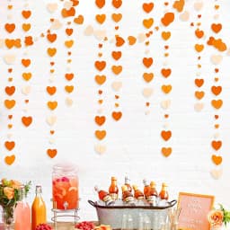 Autumn Paper Heart Garlands Orange Love Hanging Streamers for Fall Wedding Bridal Shower Harvest Thanksgiving Party Decorations