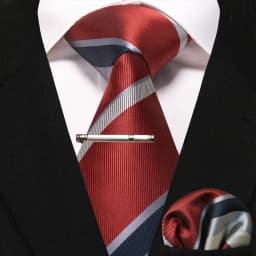 JEMYGINS Business Tie for Men Silk Navy Blue Tie Striped Paisley Necktie Handkerchief Tie Clips Set for Wedding Party Gift