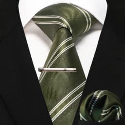 JEMYGINS Business Tie for Men Silk Navy Blue Tie Striped Paisley Necktie Handkerchief Tie Clips Set for Wedding Party Gift