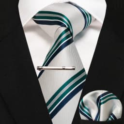 JEMYGINS Business Tie for Men Silk Navy Blue Tie Striped Paisley Necktie Handkerchief Tie Clips Set for Wedding Party Gift