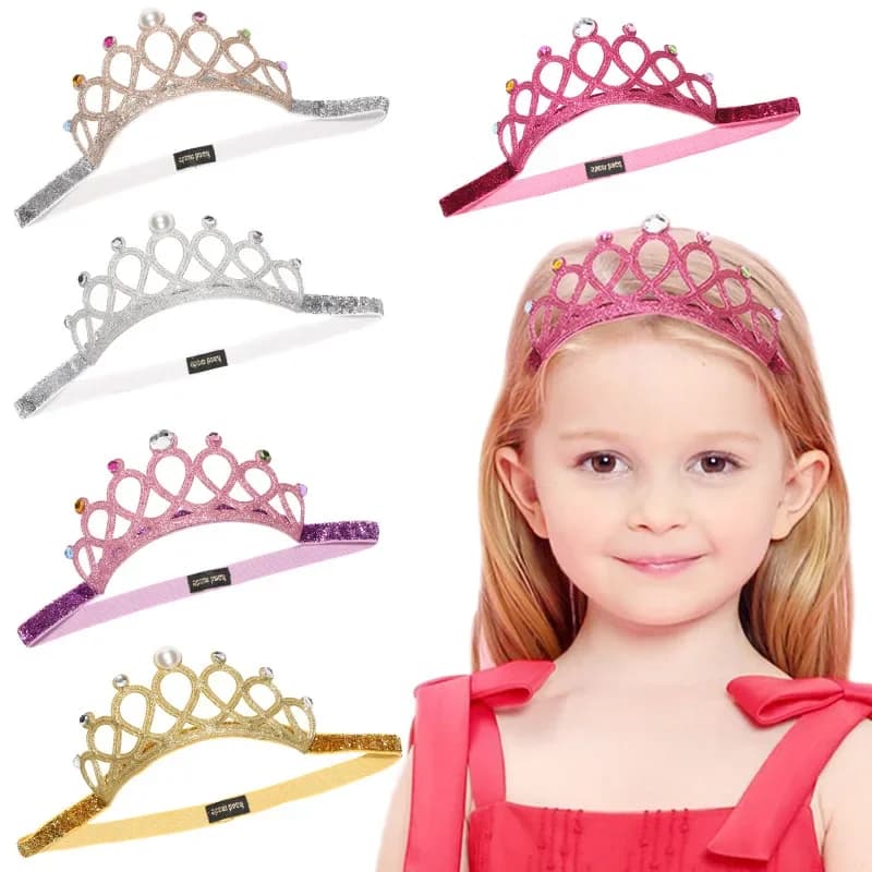 Baby Glitter Rhinestone Children's Hairband Sweet Princess Crown Hat Girl One 1st Happy Birthday Party Decor Head Band Hat Favor