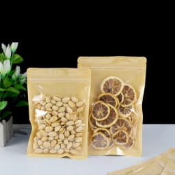 Brown One Side Clear Resealable Plastic Window Kraft Paper Flat Bottom Zip Lock Bag Snacks Coffee Scented Tea Gifts Pouches