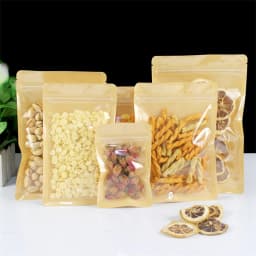 Brown One Side Clear Resealable Plastic Window Kraft Paper Flat Bottom Zip Lock Bag Snacks Coffee Scented Tea Gifts Pouches