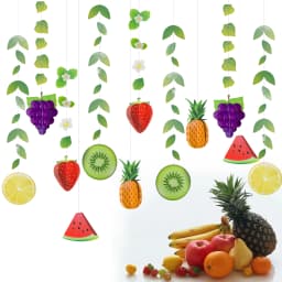 Tropical Hawaiian Summer Fruits Birthday Party Banners Decorations Pineapple Strawberry Green Leaf Garlands Pool Party Birthday
