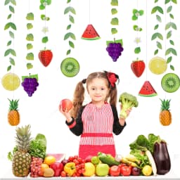 Tropical Hawaiian Summer Fruits Birthday Party Banners Decorations Pineapple Strawberry Green Leaf Garlands Pool Party Birthday