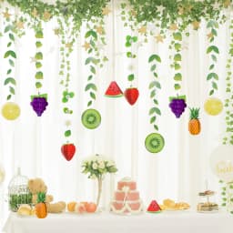 Tropical Hawaiian Summer Fruits Birthday Party Banners Decorations Pineapple Strawberry Green Leaf Garlands Pool Party Birthday