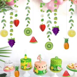 Tropical Hawaiian Summer Fruits Birthday Party Banners Decorations Pineapple Strawberry Green Leaf Garlands Pool Party Birthday