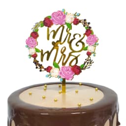 Color Mrs & Mrs Wedding Party Cake Toppers Gold Flowers Acrylic Bride and Groom Cake Toppers for Happy Wedding Cakes Decoration