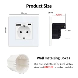 Bingoelec Power Socket,16A EU Standard Electrical Outlet 86mm*86mm White Crystal Glass Panel Wall Socket