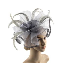 Large Chiffon Fascinators Hat with Feather, Cocktail Tea Party Horse Racing Derby Headwear for Women