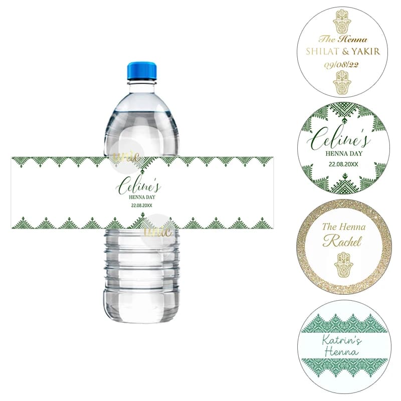 Custom Henna Water Bottle Labels Stickers Self Adhesive Candy Wrap Bridal Shower Decor Personalized Text