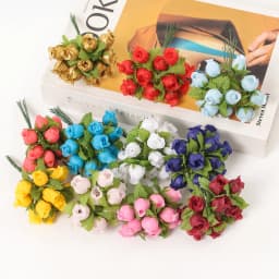12Pcs Mini Artificial Rose Flowers Bouquet Silk Fake Flowers For Home Decor DIY Wedding Decoration Craft Wreath Gift Accessories