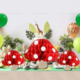 Mushroom Honeycomb Ball Woodland Animal Party Decoration Paper Flower Ball Kids Adults Happy Jungle Safari Birthday Party Decor
