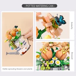 Mini Watering Can Potted Building Blocks Flower DIY Plant Bonsai Bouquet 3D Model Home Decoration Children's Assembled Toy Gift