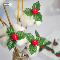 24PCS Artificial Holly Leaf Berry Red Cherry Small Fruit Silk Flower DIY Christmas Bouquets Wreath Wedding Party Home Decoration