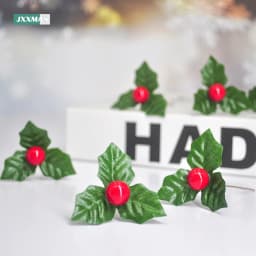 24PCS Artificial Holly Leaf Berry Red Cherry Small Fruit Silk Flower DIY Christmas Bouquets Wreath Wedding Party Home Decoration