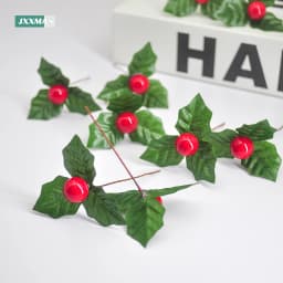 24PCS Artificial Holly Leaf Berry Red Cherry Small Fruit Silk Flower DIY Christmas Bouquets Wreath Wedding Party Home Decoration