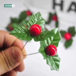 24PCS Artificial Holly Leaf Berry Red Cherry Small Fruit Silk Flower DIY Christmas Bouquets Wreath Wedding Party Home Decoration
