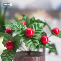 24PCS Artificial Holly Leaf Berry Red Cherry Small Fruit Silk Flower DIY Christmas Bouquets Wreath Wedding Party Home Decoration