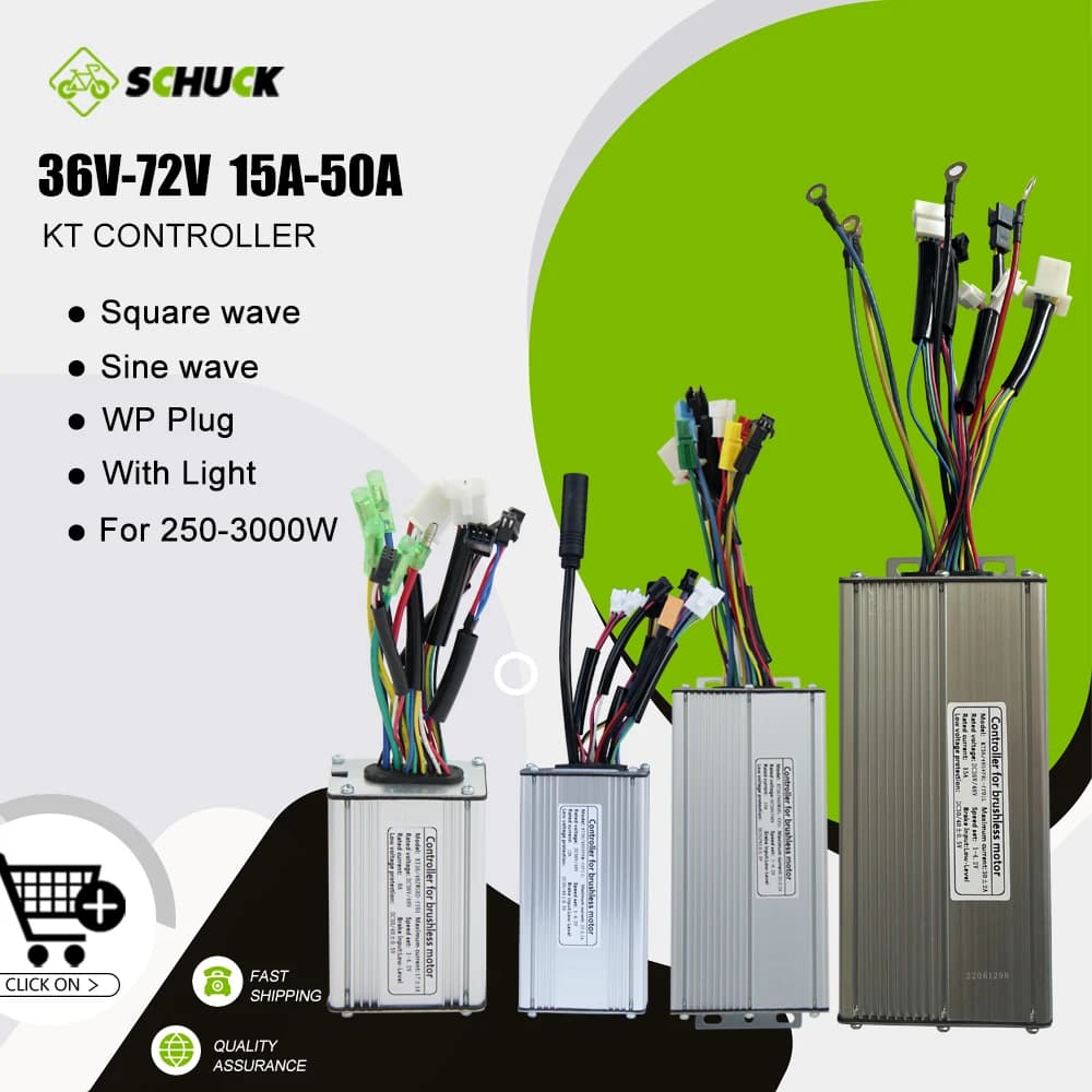 KT Controller 15A 17A 22A 25A 30A 35A 50A Ebike Square Sine Wave Control System Use for 36V 48V 72V Motor with SM WP Light Plug
