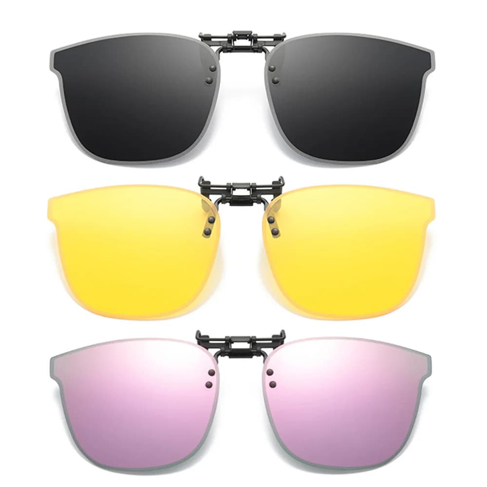 VIVIBEE Gradient Red Purple Flip Up Clip on Sunglasses for Women Polarized Mirror Pink Square Glasses Female UV400 Shades