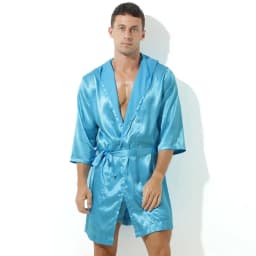 Sexy Sleepwear Men Robes Bathrobes Soft Silky Short Sleeve Nightgown Mens Homewear Dressing Gown Male Pajamas (No shorts)