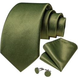 New Olive Green Solid Ties for Men Pocket Square Cufflinks Gift Wedding Party Accessories 8cm Necktie Set Wholesale