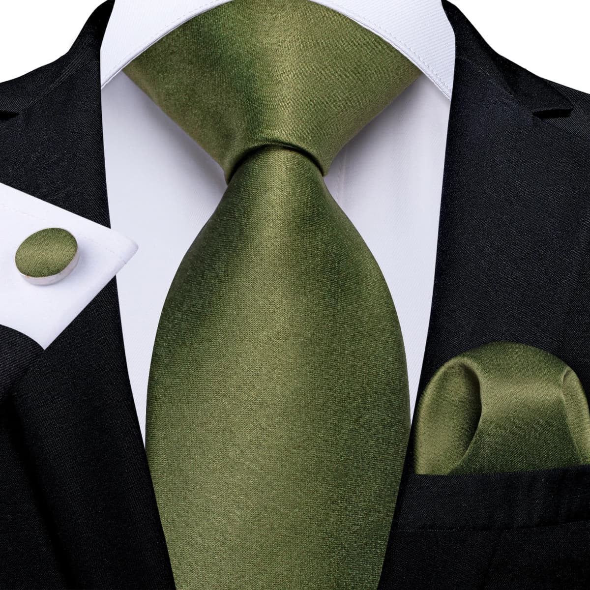 New Olive Green Solid Ties for Men Pocket Square Cufflinks Gift Wedding Party Accessories 8cm Necktie Set Wholesale