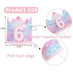 1pcs Mermaid Birthday Rainbow Crown Cap 1st 2nd 3rd Years Kids Baby Shower Hat With Rope Birthday Headband Mermaid Party Decor