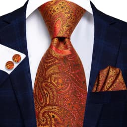 Orange Grey Paisley 2026 New Fashion Brand Tie for Men Wedding Party Necktie Set Handky Cufflinks Gift Wholesale Hi-Tie Designer