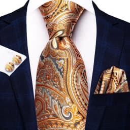 Orange Grey Paisley 2026 New Fashion Brand Tie for Men Wedding Party Necktie Set Handky Cufflinks Gift Wholesale Hi-Tie Designer