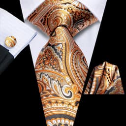 Orange Grey Paisley 2026 New Fashion Brand Tie for Men Wedding Party Necktie Set Handky Cufflinks Gift Wholesale Hi-Tie Designer