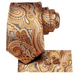 Orange Grey Paisley 2026 New Fashion Brand Tie for Men Wedding Party Necktie Set Handky Cufflinks Gift Wholesale Hi-Tie Designer