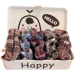 2023 New Year Winter Tweed Hair Chouchous 5pcs Scrunchy Pack Women Retro Style French Scrunches Ponytail Holder Headwear