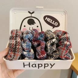 2023 New Year Winter Tweed Hair Chouchous 5pcs Scrunchy Pack Women Retro Style French Scrunches Ponytail Holder Headwear