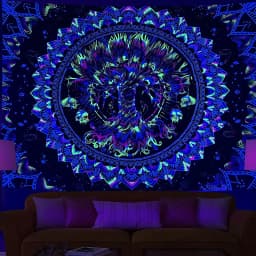 Fluorescent mandala tapestry, psychedelic mushroom decoration, bedroom, aesthetic room, art decoration