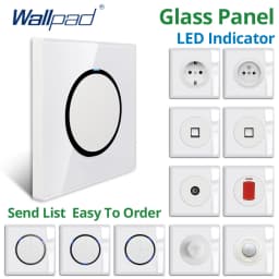 Wallpad White Glass Panel Blue LED Indicator Push Button Wall Light Switch and Socket Electric Outlet AC110-220V 16A