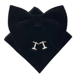 Fashion Velvet Big Bowties Set Women Men Solid Bow Tie Wedding Tuxedo Groom Oversize Bow Knot Pocket Square Cravats Cuff-links