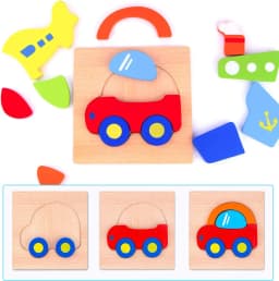 1pc Wooden Animal And Vehicle Puzzles For Toddlers, Boys And Girls Educational Toys Gift, Bright Color Different Shapes