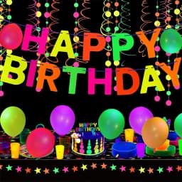 Neon Happy Birthday Banner Blacklight Party Supplies Glow in the Dark Birthday Banner Black Light Reactive UV Party Accessories