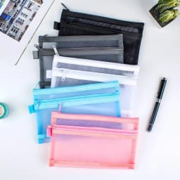 Double Layers Mesh Cosmetic Bag High Capacity Zipper Toiletry Kits Nets Stationery Pencil Bag Nylon Scrapbook Bills Organizer