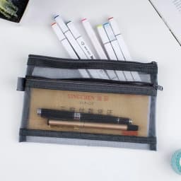 Double Layers Mesh Cosmetic Bag High Capacity Zipper Toiletry Kits Nets Stationery Pencil Bag Nylon Scrapbook Bills Organizer