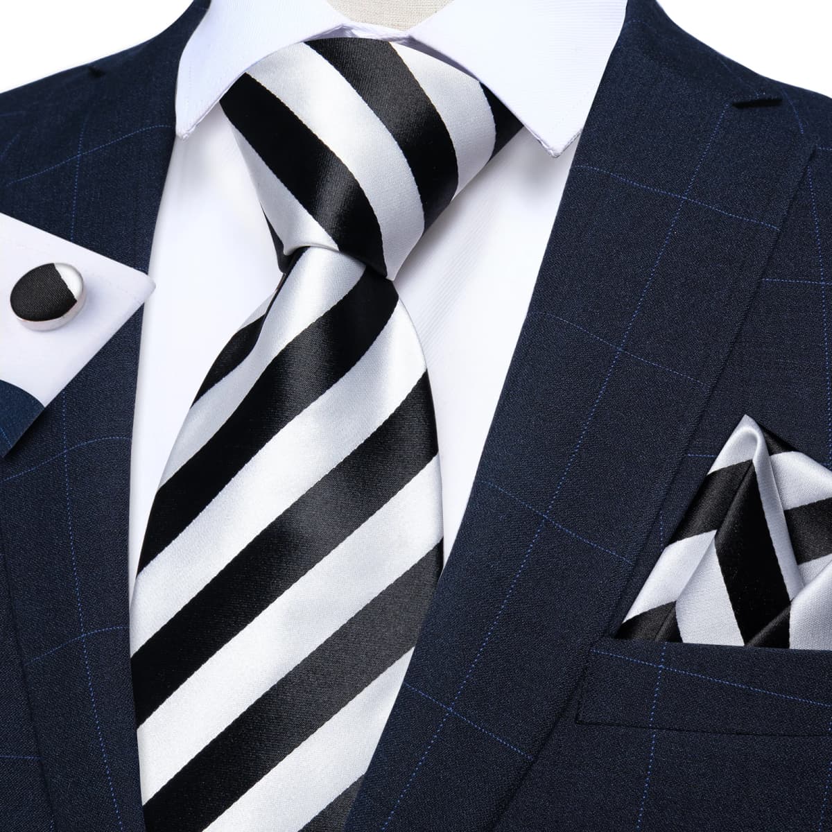 White Black Zebra Striped Ties for Men 8cm Business Wedding Neck Tie Handkerchief Cufflinks Accessories Gift Gravatas Party