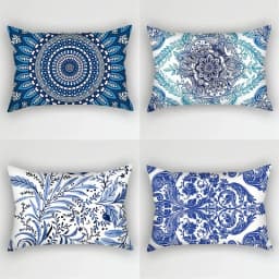 30x50cm Bohemian Blue Flower Pillowcase Vintage ink plant Leaf Cushion cover Home Decor Sofa Living Room Car Waist