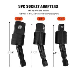 360°Rotatable Electric Power Drill Sockets Adapter Sets for Impact Driver with Hex Shank 1/4" 3/8" 1/2"